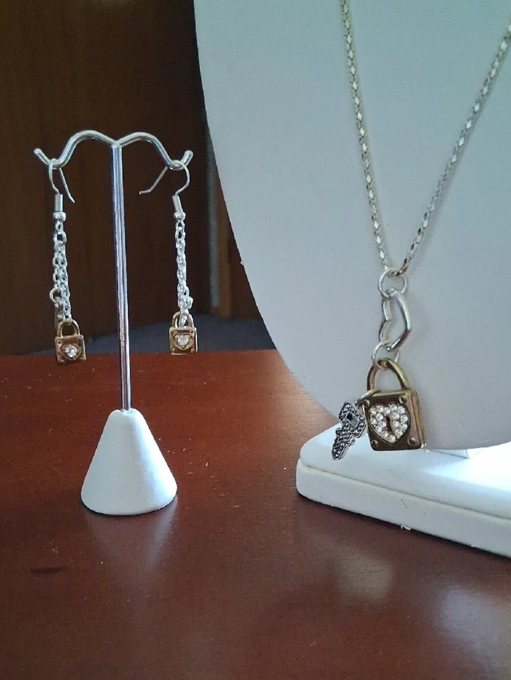 Two Tone Heart Padlock & Key Jewelry Set NN101